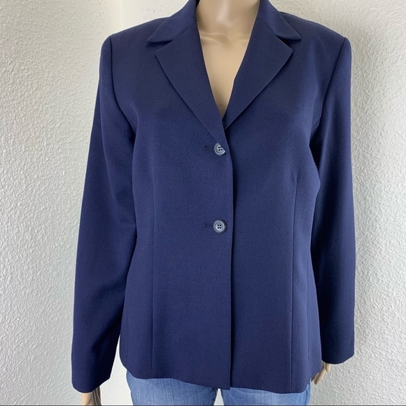 PENDLETON woman blazer Virgin Wool Two Button navy sz 8 business casual business - Picture 1 of 9